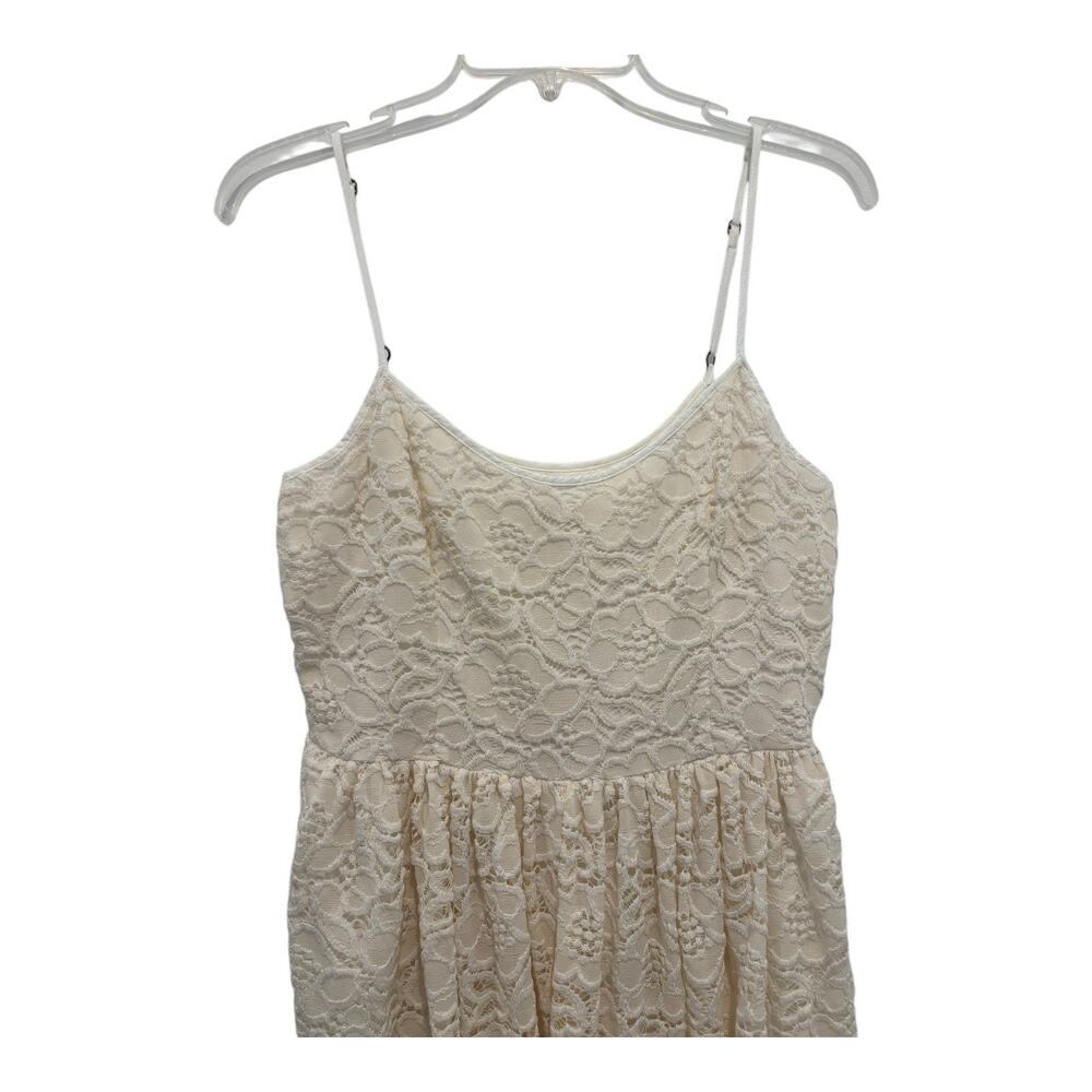 Abercrombie Fitch Mini Dress Womens Large Beige Floral Eyelet Lace Fairy Boho‎ - Picture 2 of 10